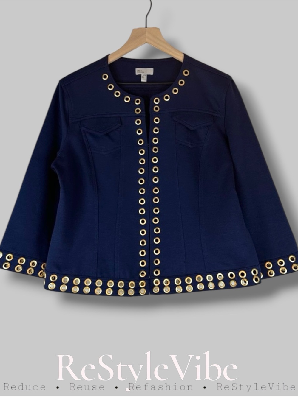 LINEA DOMANI Women’s Size M Jacket Coat Topper Cropped Blazer Grommets Stretch